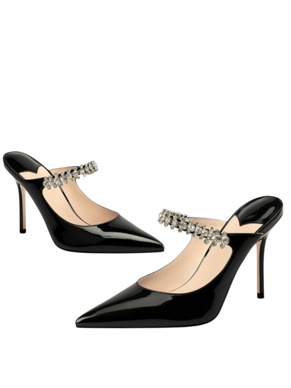 Mira Azzurra Rhinestone Strappy Heeled Mules, Pointy Toe